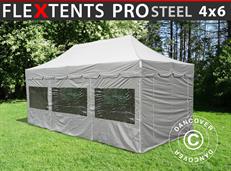 Event tent FleXtents PRO Steel "Peaked" 4x6 m Latte, incl. 8 sidewalls