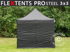 Event tent FleXtents PRO Steel 3x3 m Black, incl. 4 sidewalls