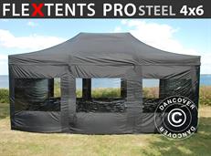 Event tent FleXtents PRO Steel 4x6 m Black, incl. 8 sidewalls