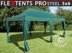 Event tent FleXtents PRO Steel 3x6 m Green, incl. 6 decorative curtains