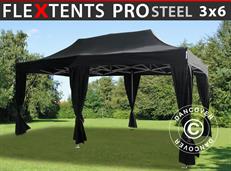 Event tent FleXtents PRO Steel 3x6 m Black, incl. 6 decorative curtains
