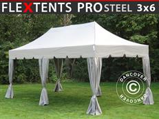 Event tent FleXtents PRO Steel "Peaked" 3x6 m Latte, incl. 6 decorative curtains