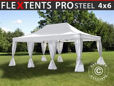 Event tent FleXtents PRO Steel 4x6 m White, incl. 8 decorative curtains