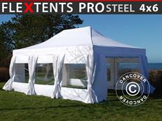 Event tent FleXtents PRO Steel 4x6 m White, incl. 8 sidewalls & decorative curtains