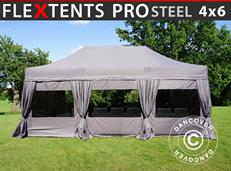 Event tent FleXtents PRO Steel 4x6 m Latte, incl. 8 sidewalls & decorative curtains