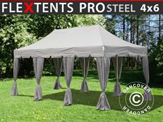 Event tent FleXtents PRO Steel "Peaked" 4x6 m Latte, incl. 8 decorative curtains