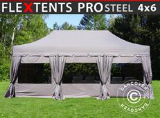 Event tent FleXtents PRO Steel "Peaked" 4x6 m Latte, incl. 8 sidewalls & decorative curtains