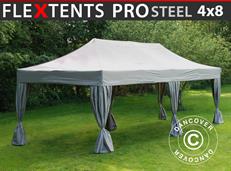 Event tent FleXtents PRO Steel 4x8 m Latte, incl. 6 decorative curtains
