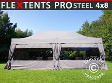 Event tent FleXtents PRO Steel 4x8 m Latte, incl. 6 sidewalls & decorative curtains
