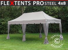 Event tent FleXtents PRO Steel "Peaked" 4x8 m Latte, incl. 6 decorative curtains
