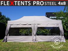 Event tent FleXtents PRO Steel "Peaked" 4x8 m Latte, incl. 6 sidewalls and 6 decorative curtains