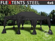 Event tent FleXtents Steel 4x6 m Black, incl. 8 decorative curtains