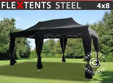 Event tent FleXtents Steel 4x8 m Black, incl. 6 decorative curtains
