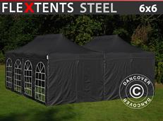 Event tent FleXtents Steel 6x6 m Black, incl. 8 sidewalls