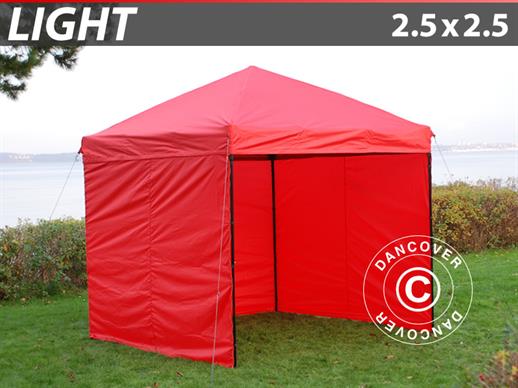 Tente Pliante FleXtents Light 2,5x2,5m Rouge, avec 4 cotés