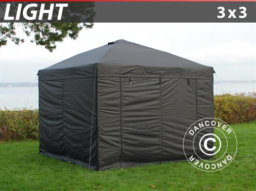 Tente Pliante FleXtents Light 3x3m Noir, avec 4 cotés. RESTE SEULEMENT 1 PC