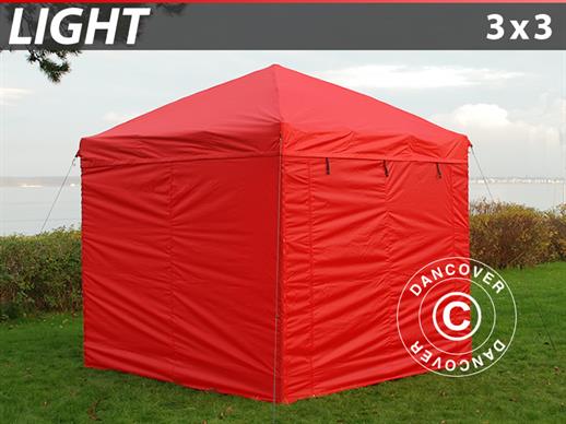Tente Pliante FleXtents Light 3x3m Rouge, avec 4 cotés. RESTE SEULEMENT 4 PC