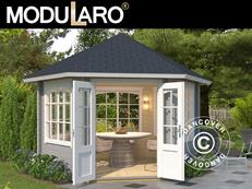 Houten tuinpaviljoen Alicante, zeshoekig 3,5x3,03x3,07m, 44mm, Lichtgrijs