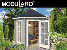 Houten tuinpaviljoen Lausanne, zeshoekig 2,8x2,42x2,89m, 44mm, Lichtgrijs