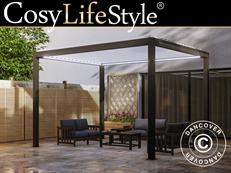 Bioklimatologisch pergola paviljoen Génova met LED-verlichting, 4x3m, Antraciet/Wit