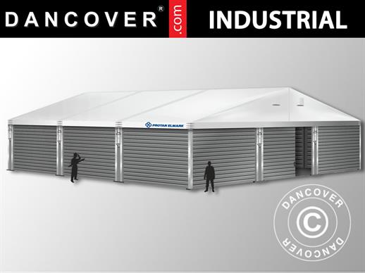 Hangar de stockage industriel Alu 15x15x6,03m avec porte coulissante, PVC/métal, blanc