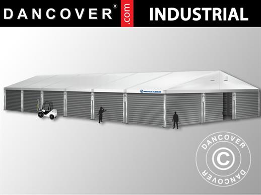 Hangar de stockage industriel Alu 15x15x6,53m avec porte coulissante, PVC/métal, blanc