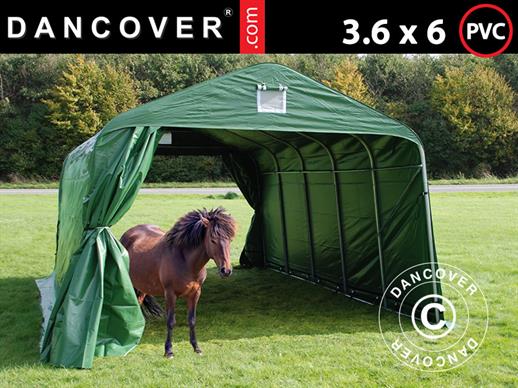 Livestock shelter 3.6x6x2.68 m, PVC, Green