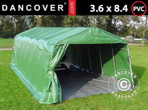 Tente Abri Garage PRO 3,6x8,4x2,68m PVC, avec couverture de sol, Vert/Gris
