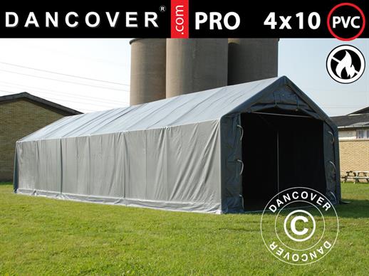 Tente de Stockage PRO 4x10x2x3,1m, PVC, Gris