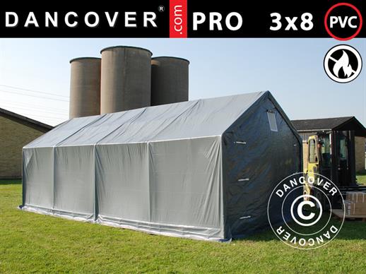 Capannone tenda PRO 3x8x2x2,82m, PVC, Grigio