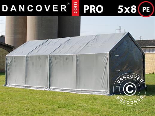 Tente de Stockage PRO 5x8x2x3,39m, PE, Gris