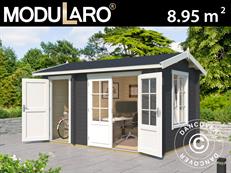 Bjælkehus i træ m/redskabsskur Maardu 3,9x2,4x2,51m, 44mm, Mørkegrå