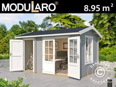 Bjælkehus i træ m/redskabsskur Maardu 3,9x2,4x2,51m, 44mm, Lysegrå