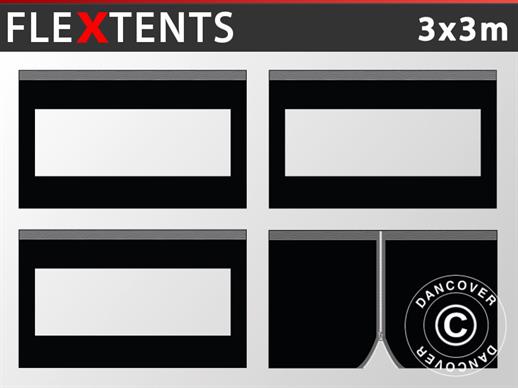 Seitenwand-Set für das Faltzelt FleXtents 3x3m, Schwarz