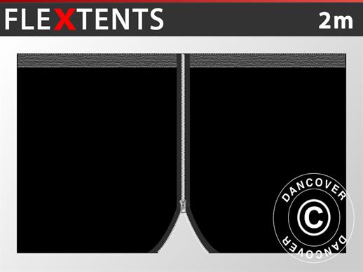 Seitenwand mit Reißverschluss für FleXtents 2x2m, 2m, Schwarz