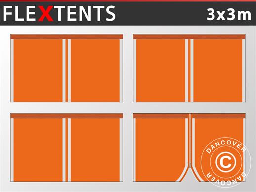 Seitenwand-Set für das Faltzelt FleXtents 3x3m, Orange mit Reflektorbändern