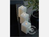 LED Wax Candle, Square 7.5x7.5 cm, 3 pcs set, White ONLY 4 SETS LEFT