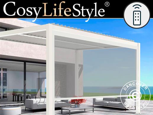 Elektrische Seitenwand für bioklimatischen Pergola Pavillon San Pablo, 3m, Weiß/Hellgrau