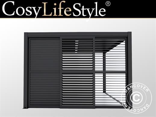 Set kliznih vrata s rešetkama za pergolu sjenicu San Pablo 4m, 1,25 x 2,18m, Crna