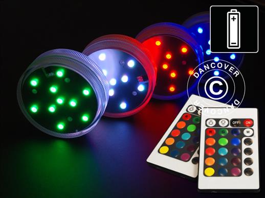 LED lysbase (4 stk) Ø7cm, Fjernbetjent farvevalg
