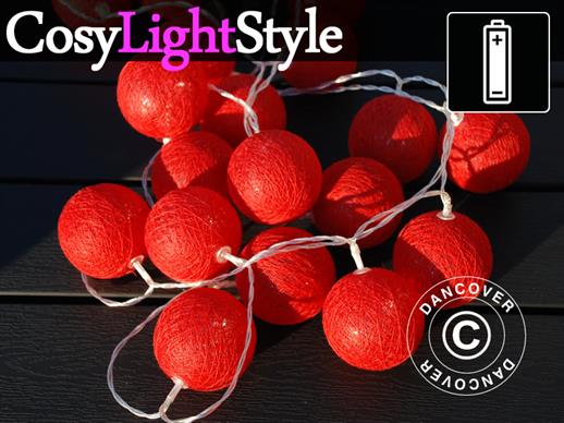 Lemputės - medvilniniai kamuoliukai, Leo, 30 LED lempučių, Raudona