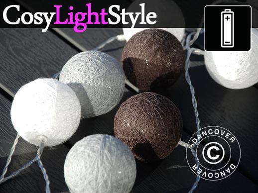 Guirnalda de luces LED con bolas de algodón, Taurus, 30 LEDs, Mezcla de negros, DOSTĘPNA TYLKO 1 SZTUKA