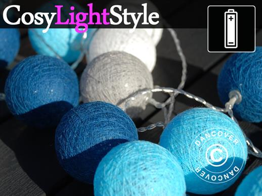 Kokvilnas Bumbiņu lampiņu virtene, Aquarius, 30 LED, Zilas krāsas sajaukums, ATLICIS TIKAI 2 GAB.