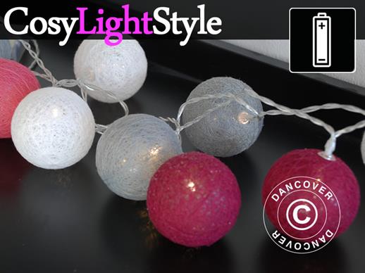 Guirlande boule coton, LED, Capricorn, 30 LED, Camaïeu de rose