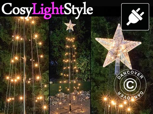Árvore de luz LED com estrela, 1,8m, Multifunções, Branco Quente