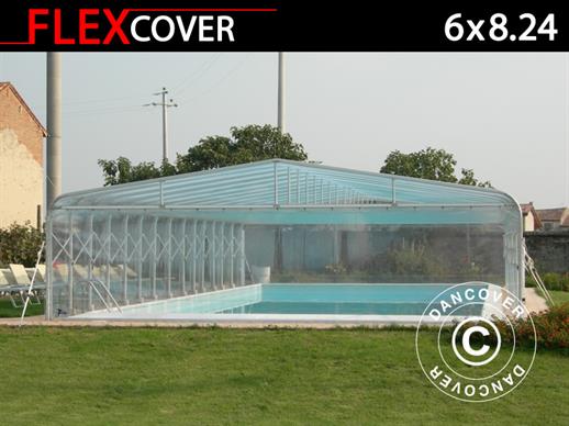 Cobertura túnel de piscina, dobrável, 6x8,24x2,7m, Branco/Transparente