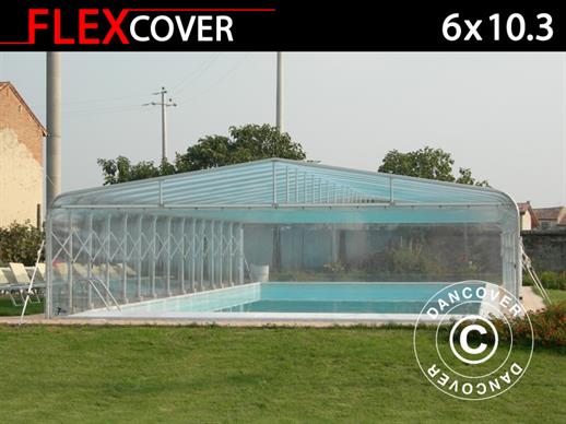Cobertura túnel de piscina, dobrável, 6x10,3x2,7m, Branco/Transparente