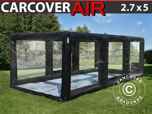Aufblasbare Garage 2,7x5m, PVC, schwarz/durchsichtig mit Luftgebläse