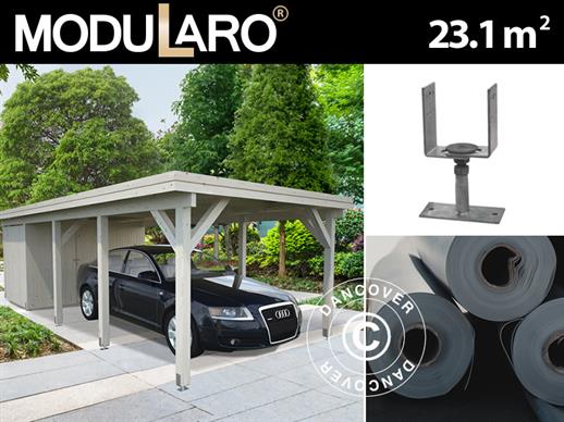 Carport i tre m/redskapsbod, 3,6x7,62x2,32m, 23,1m², naturlig, KOMPLETT SETT