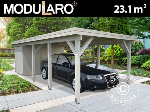 Wooden carport w/shed, 3.6x7.62x2.32 m, 23.1 m², Natural